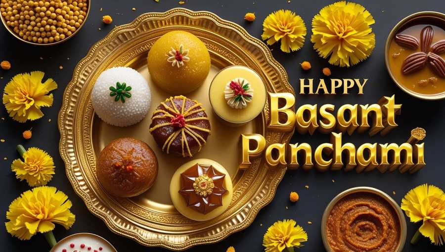 festive yellow plate decoration basant panchami backgrounds