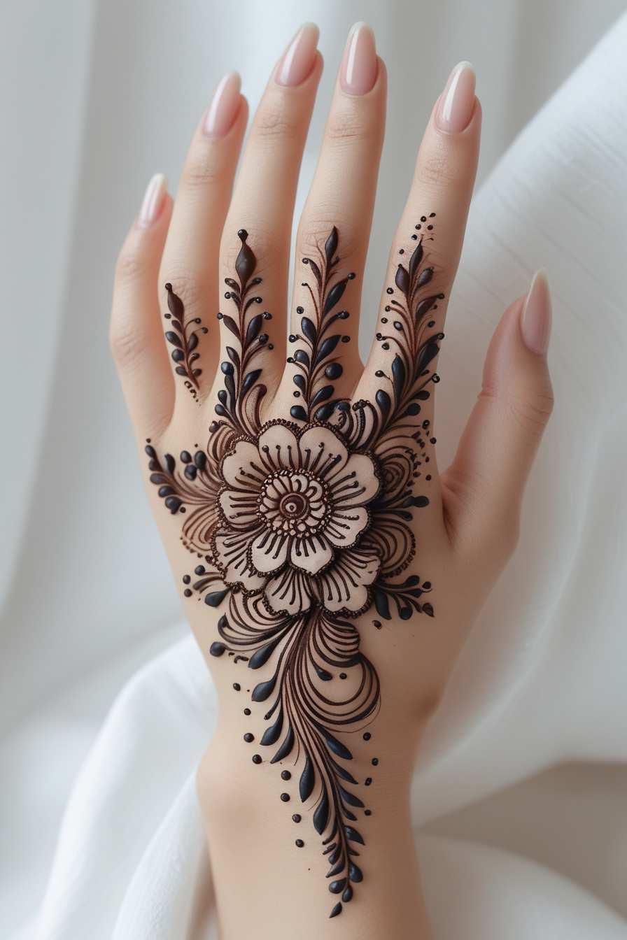 Floral mehndi design for hands and feet