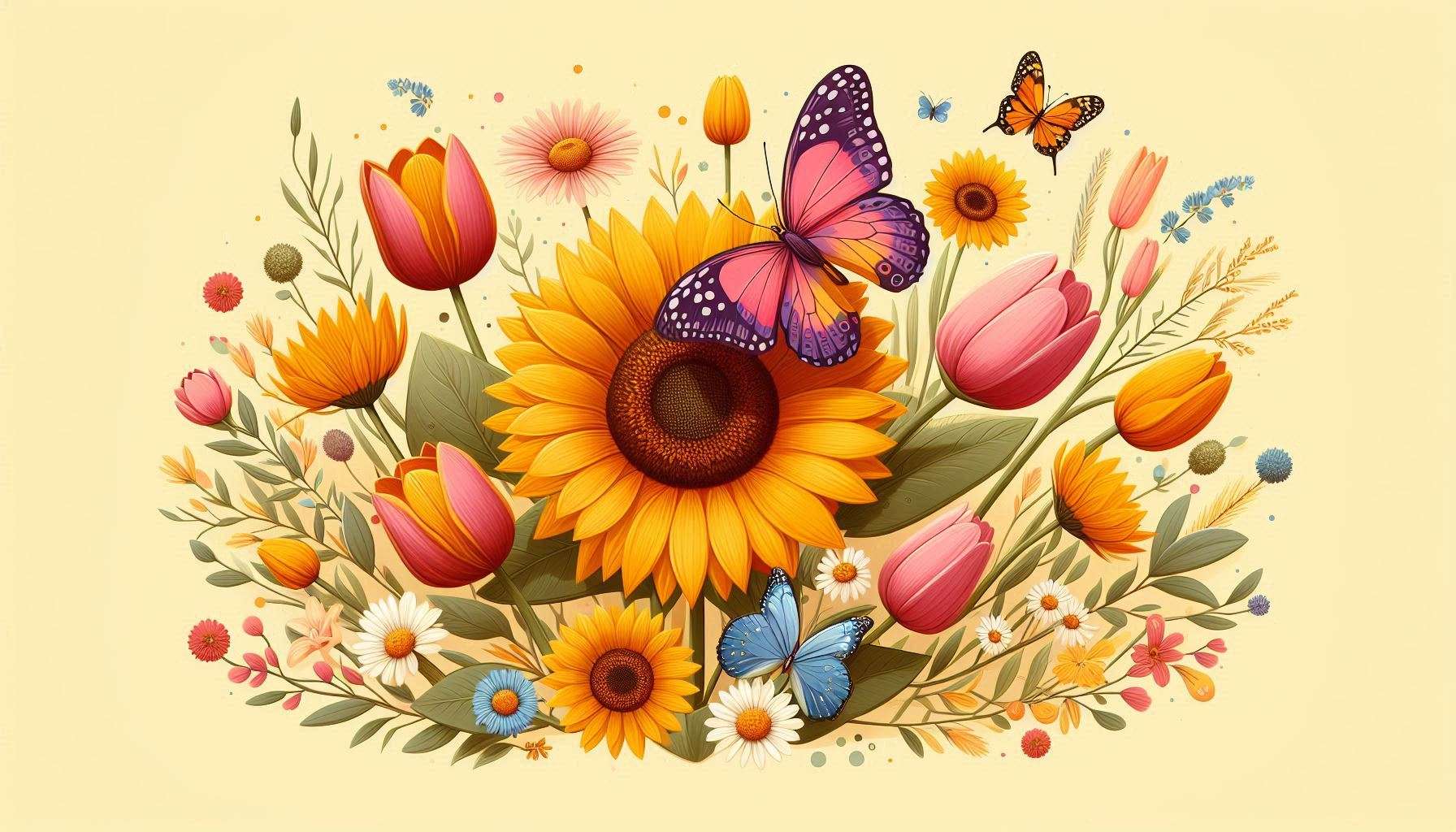 free download light yellow background with flower and butterfly