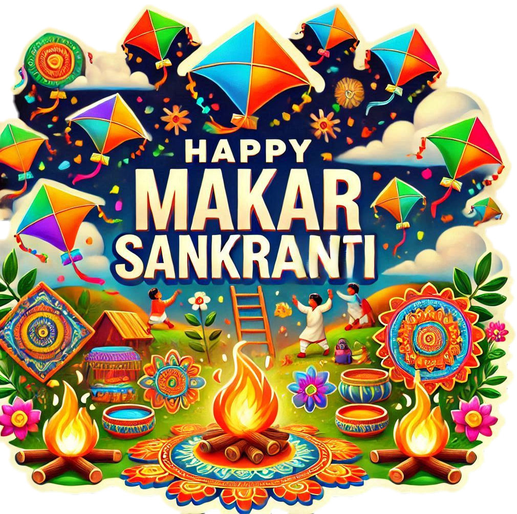 free happy makar sankranti png greeting cards in english