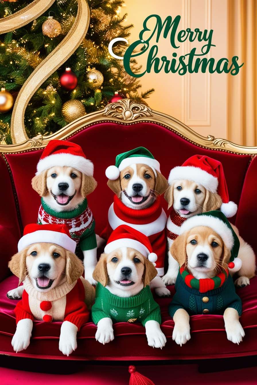 free merry christmas dog image for greeting cards