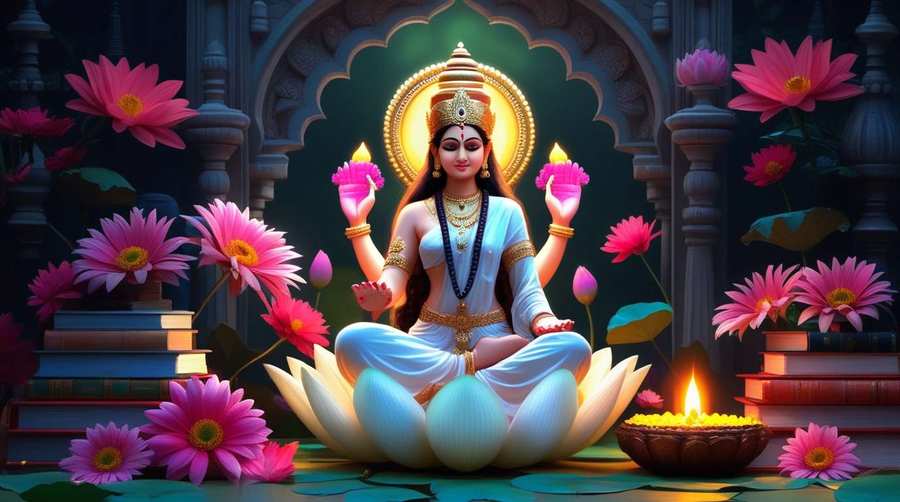 free saraswati puja wallpaper with blessings