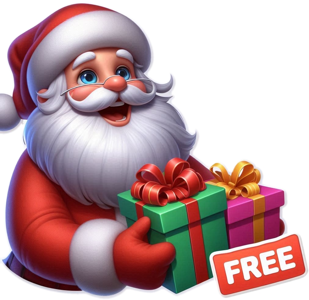 free smiling santa claus png with gifts