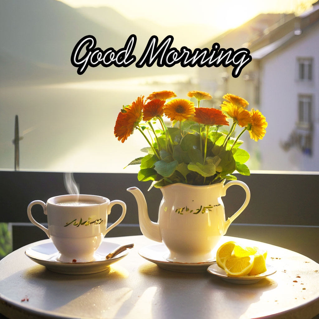 good morning tea cup and flower pictures
