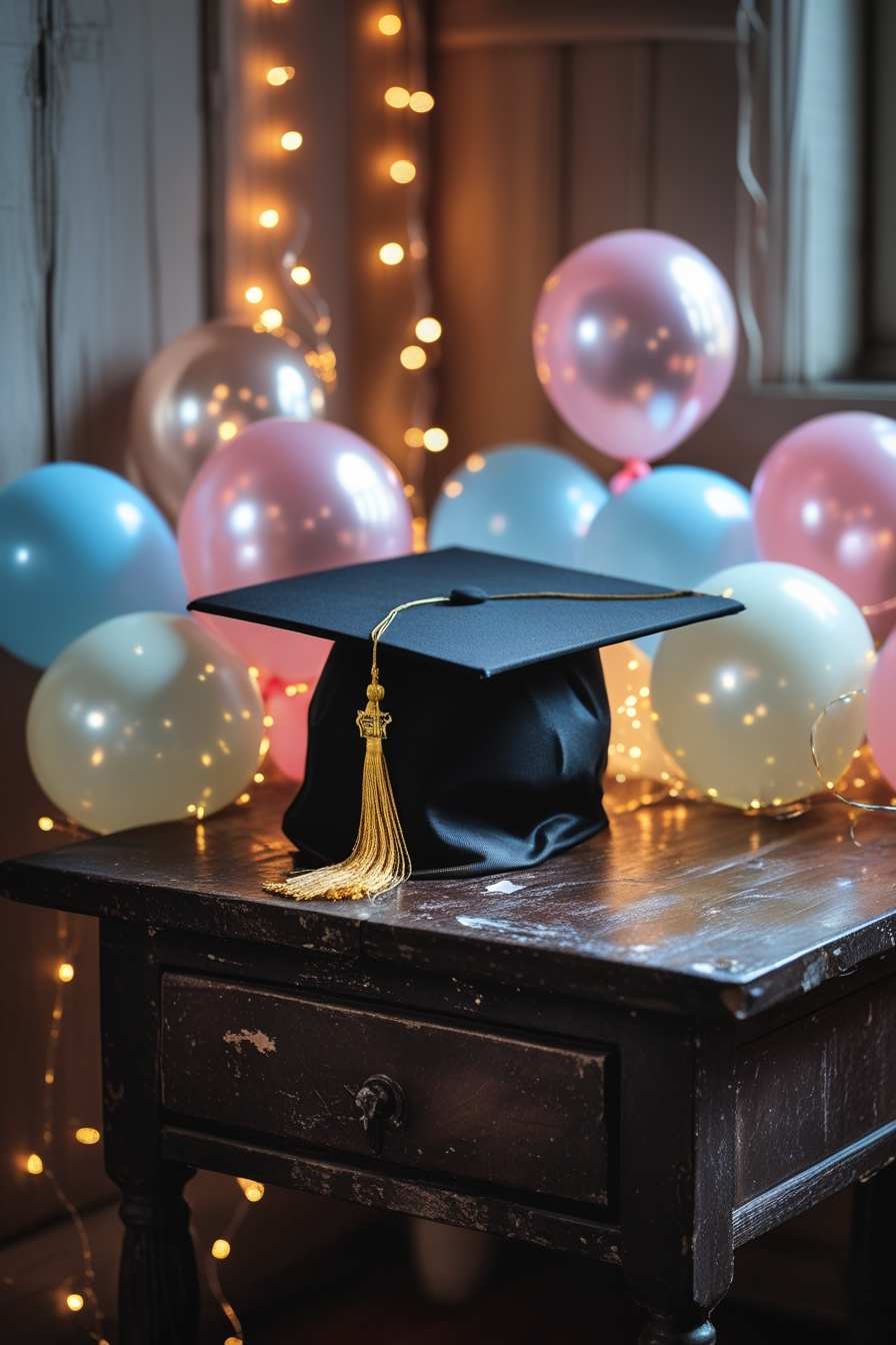 graduation cap blue background with stars