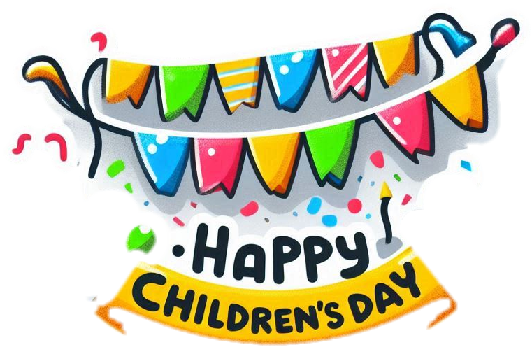 happy childrens day png with colorful text