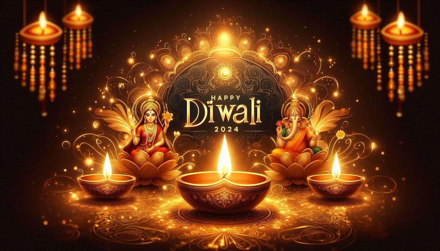 happy diwali 2024 images with lakshmi and ganesh icons