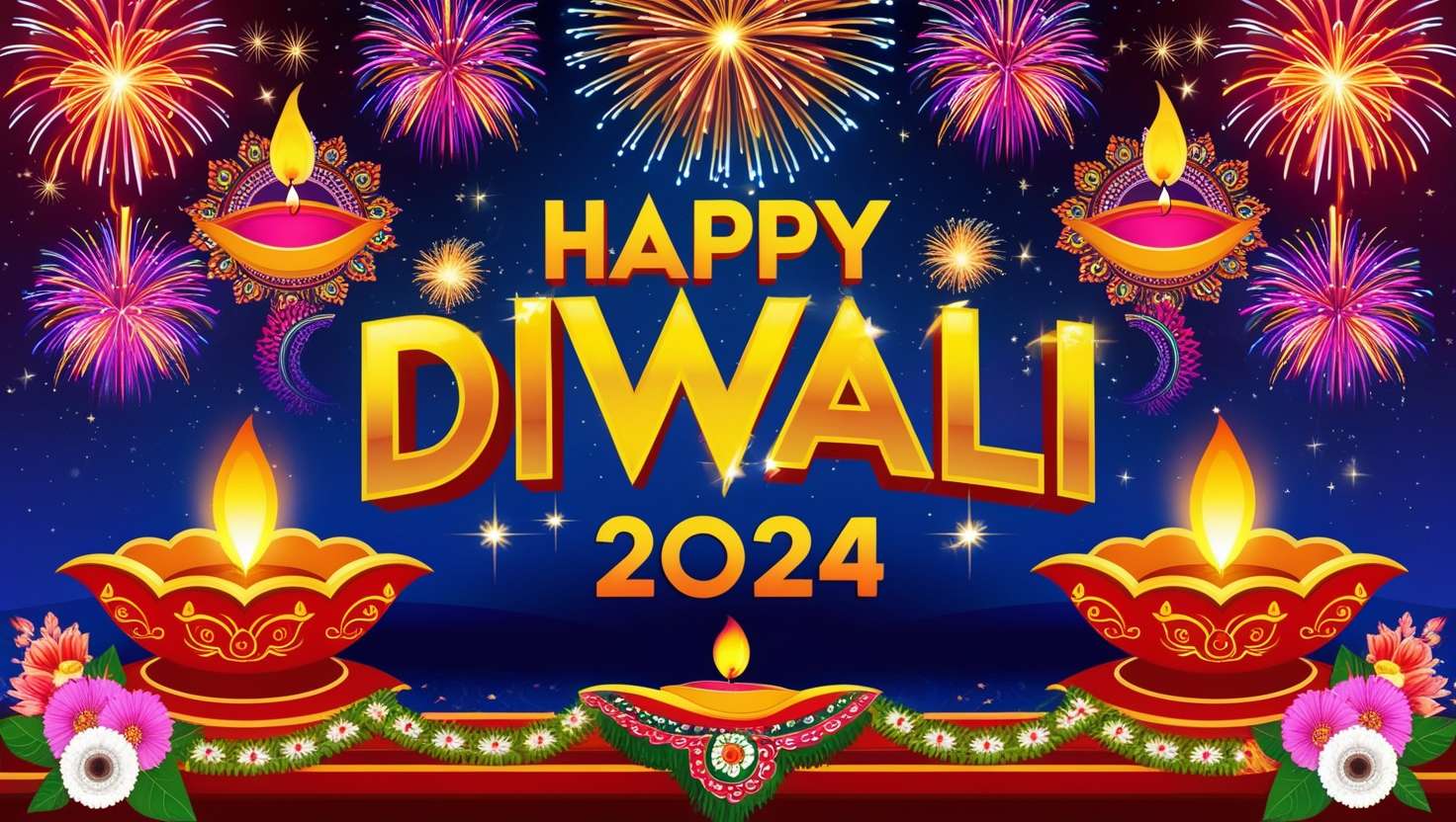 happy diwali 2024 pictures with traditional diya and fireworks