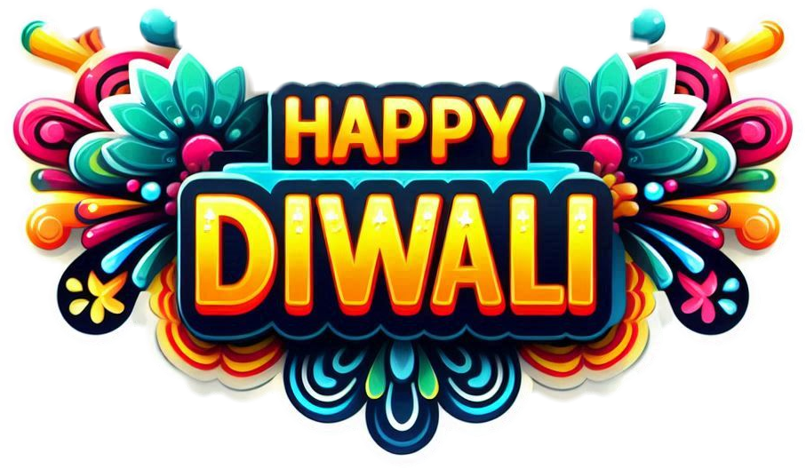 happy diwali text png with bright and colorful fireworks effects