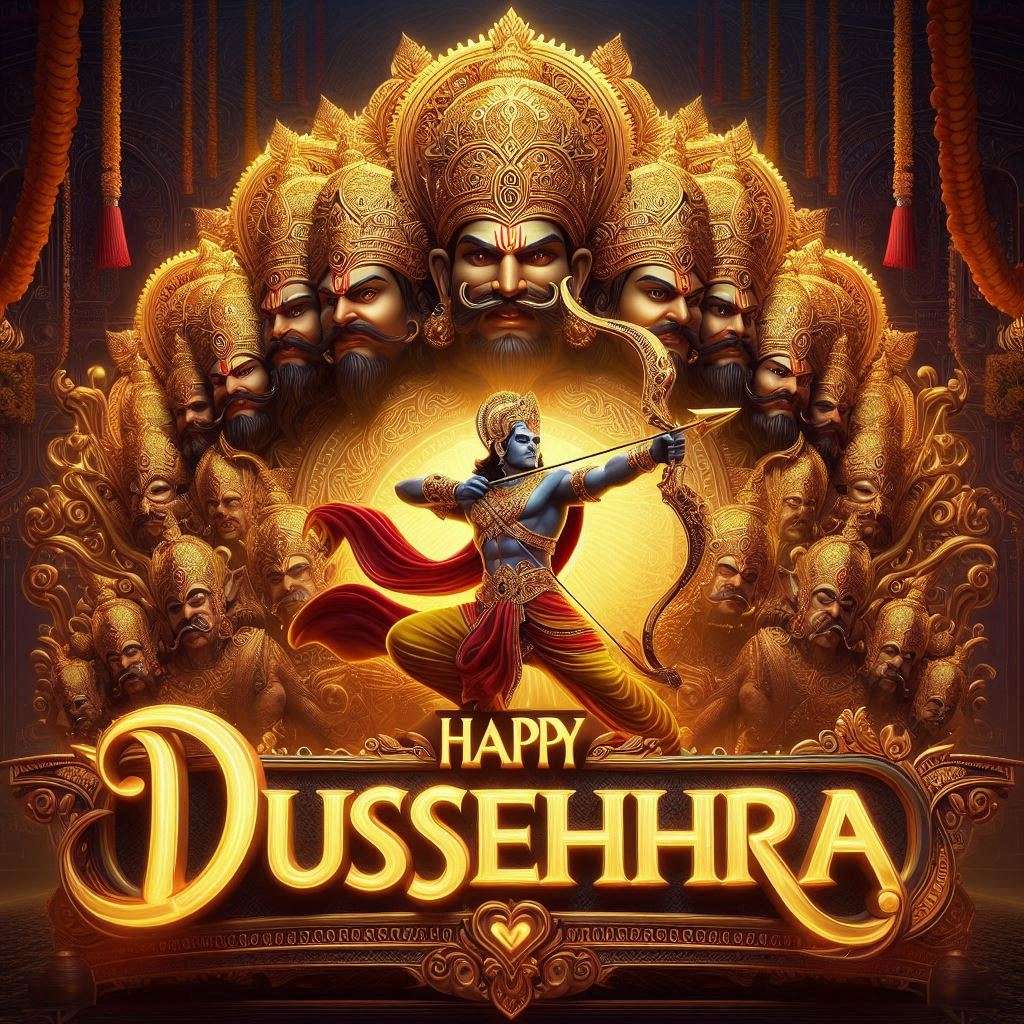 happy dussehra wishes images with cultural decorations