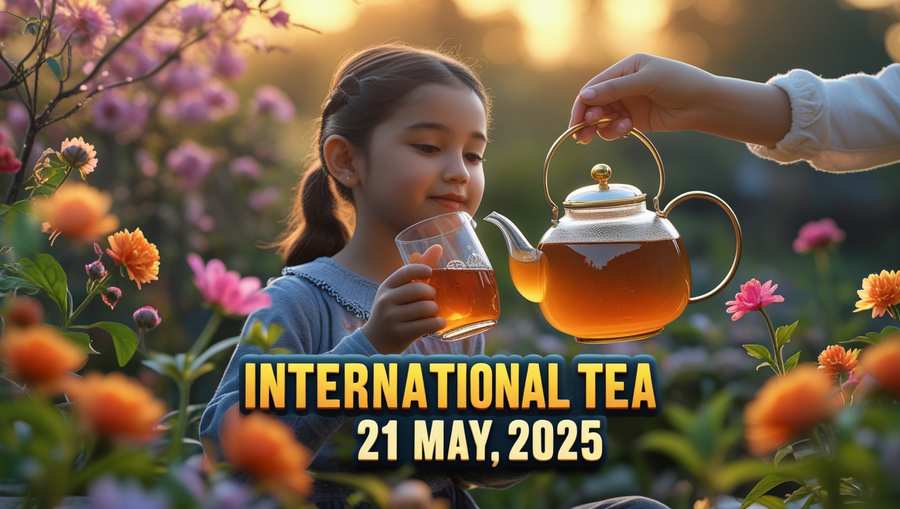 happy international tea day with flowers background