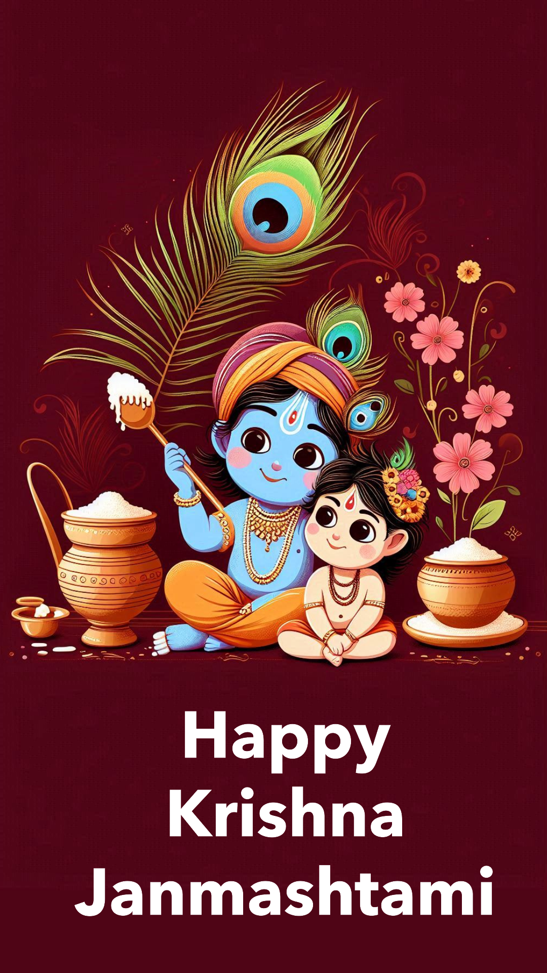 happy krishna janmashtami picture download with flute and peacock feather