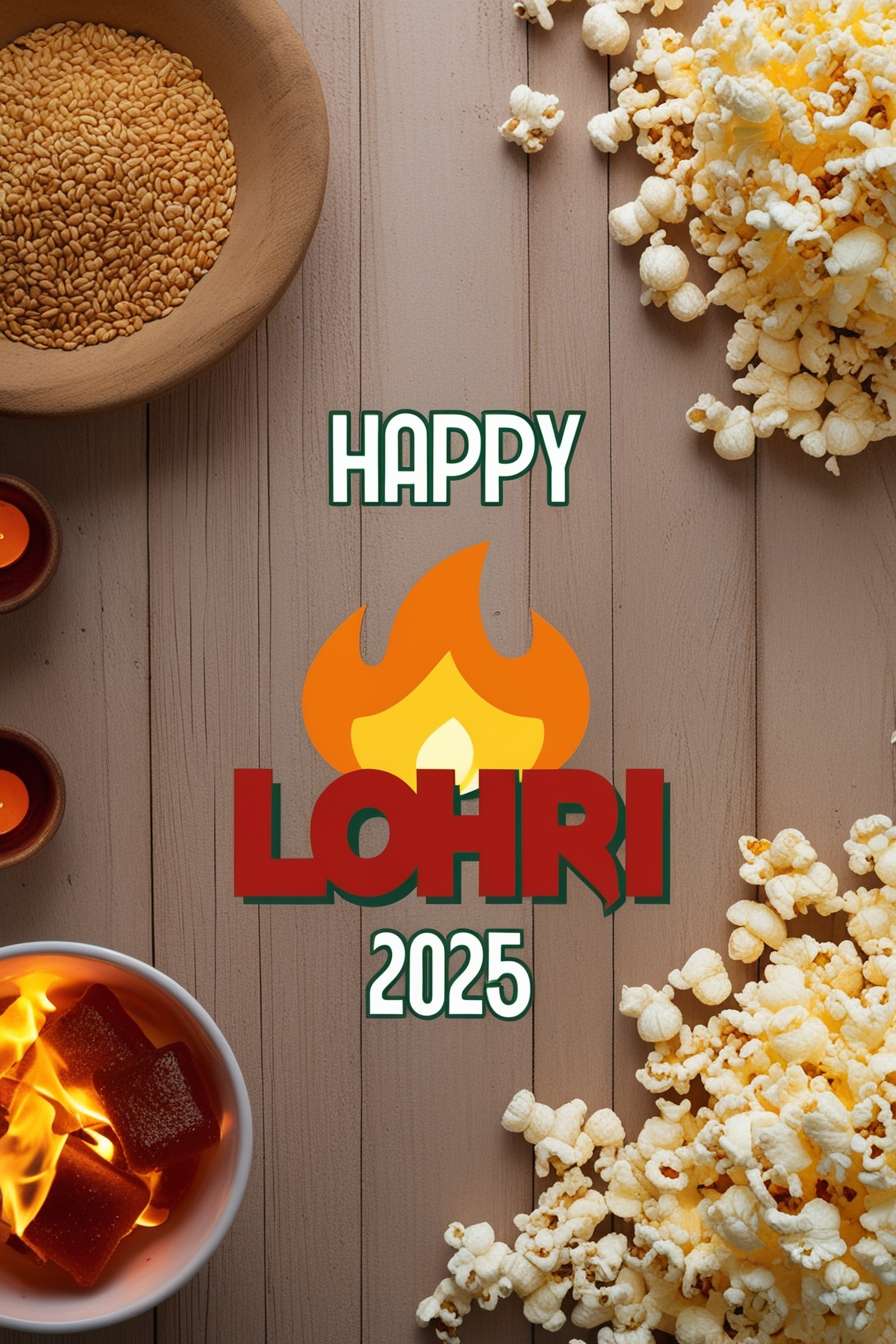 happy lohri 2025 bonfire and popcorn images