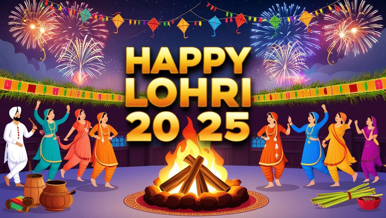 happy lohri 2025 firework celebration pictures