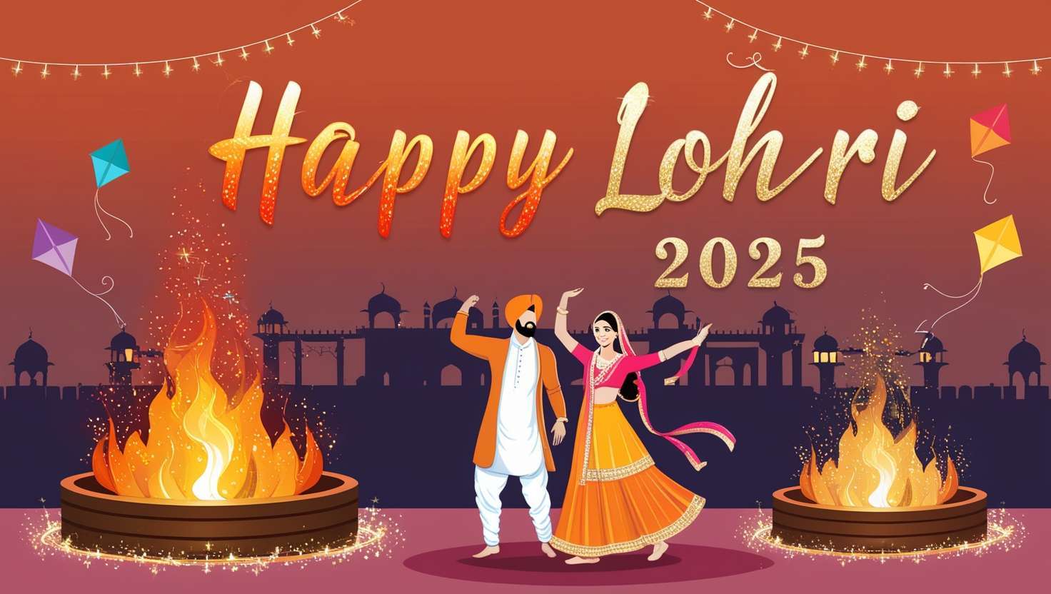 happy lohri greetings 2025 with animated effects