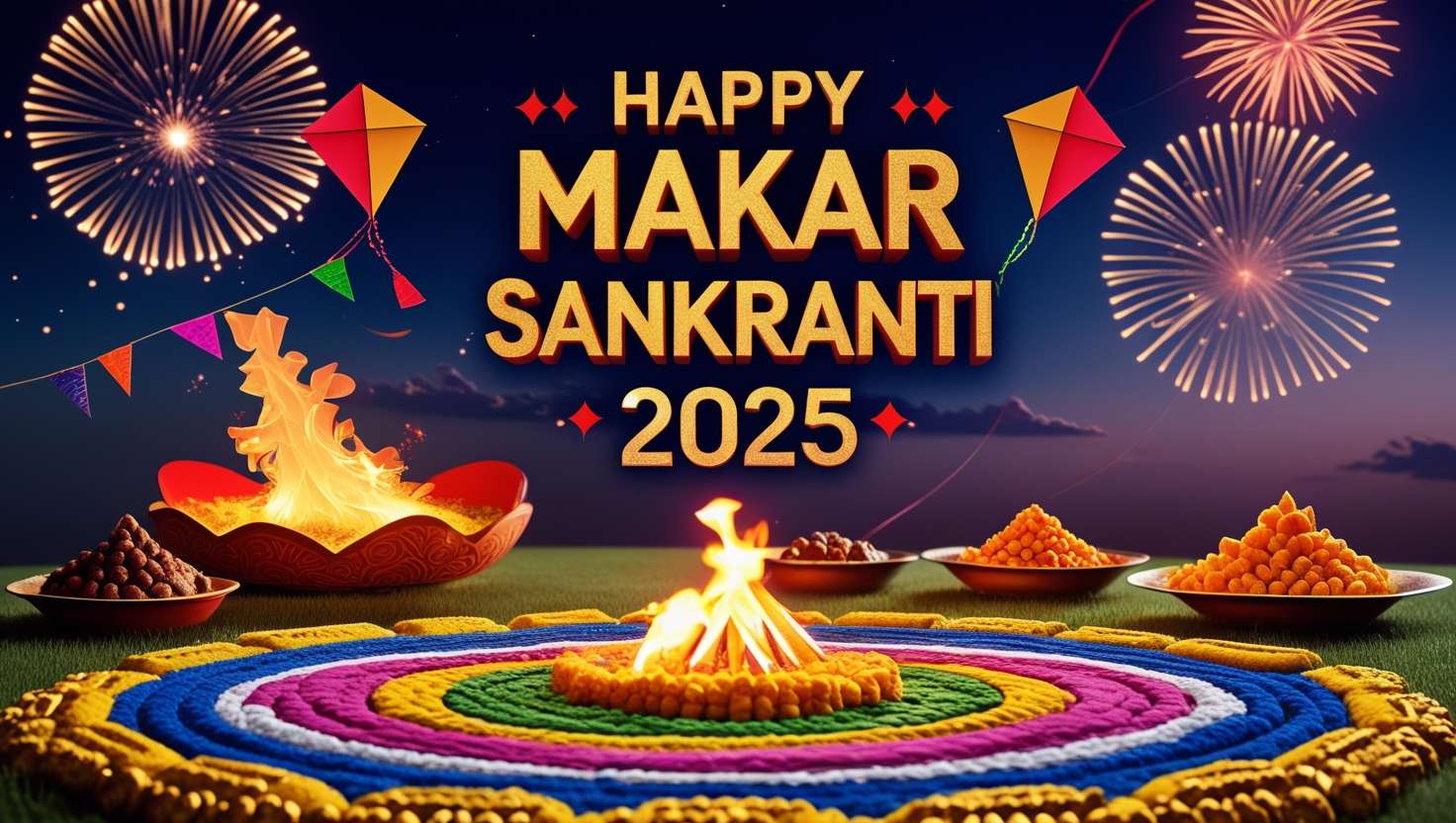 happy makar sankranti 2025 colorful decorations pictures