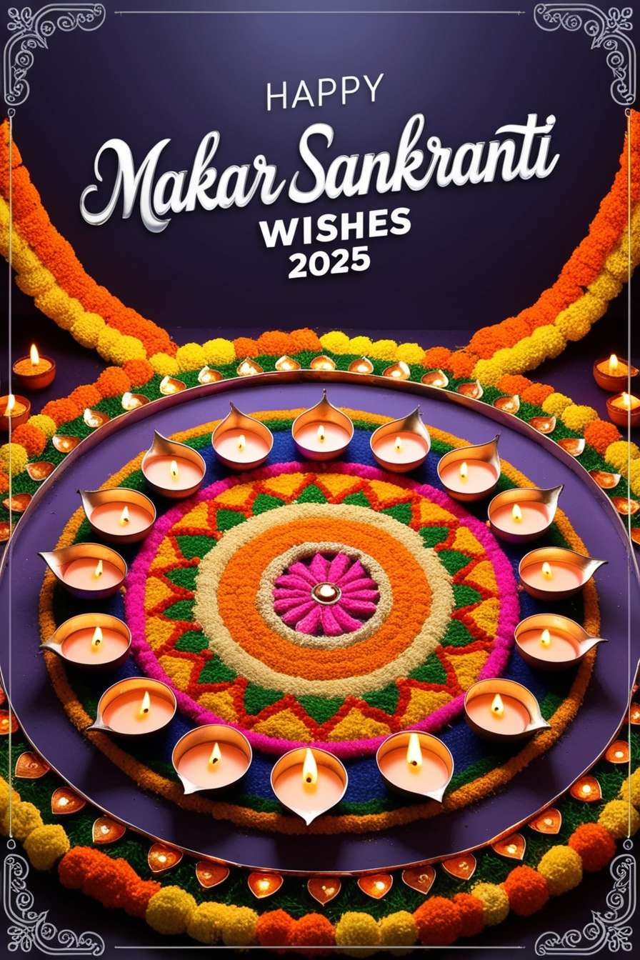 happy makar sankranti 2025 wishes with rangoli design