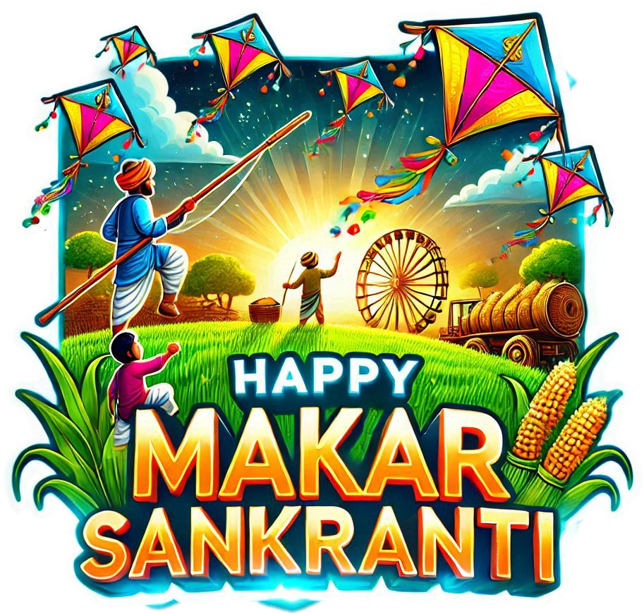 happy makar sankranti png with sun and kites