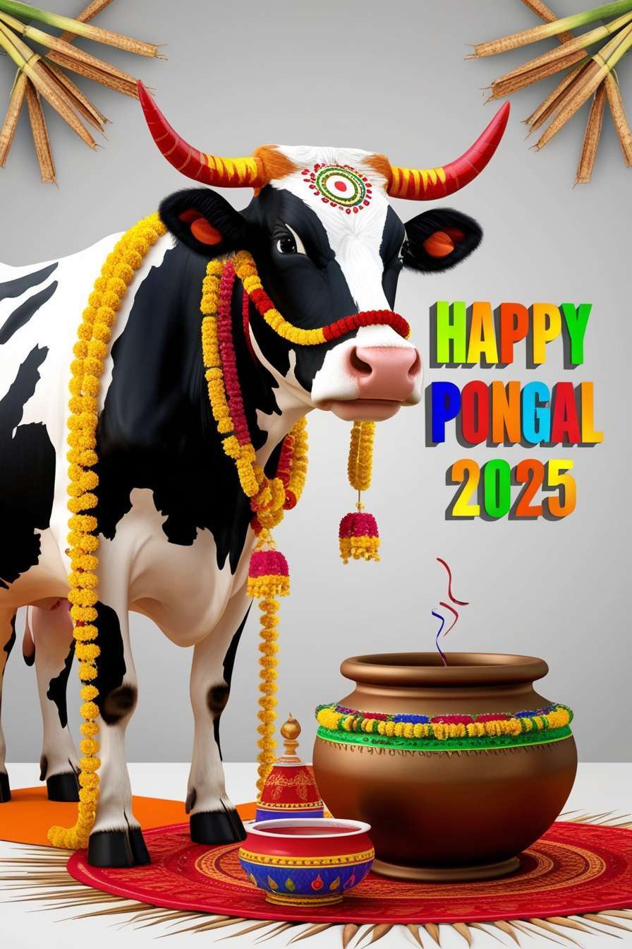 happy pongal greetings 2025 with cattle images