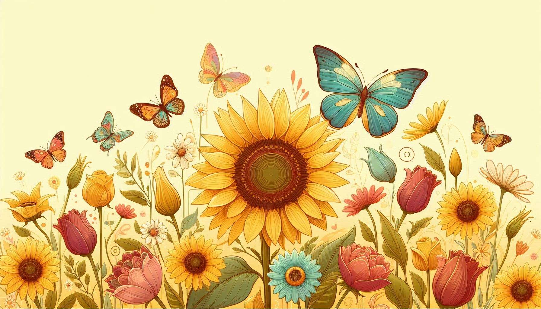hd light yellow background with flower and butterfly