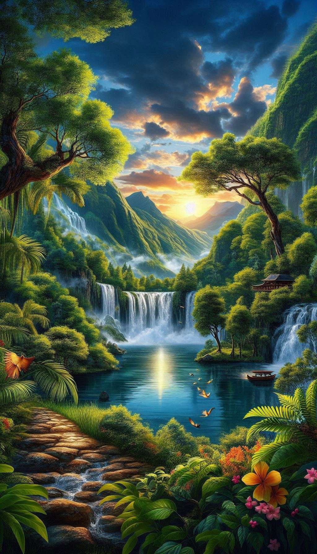 hd nature background with lakes and waterfalls