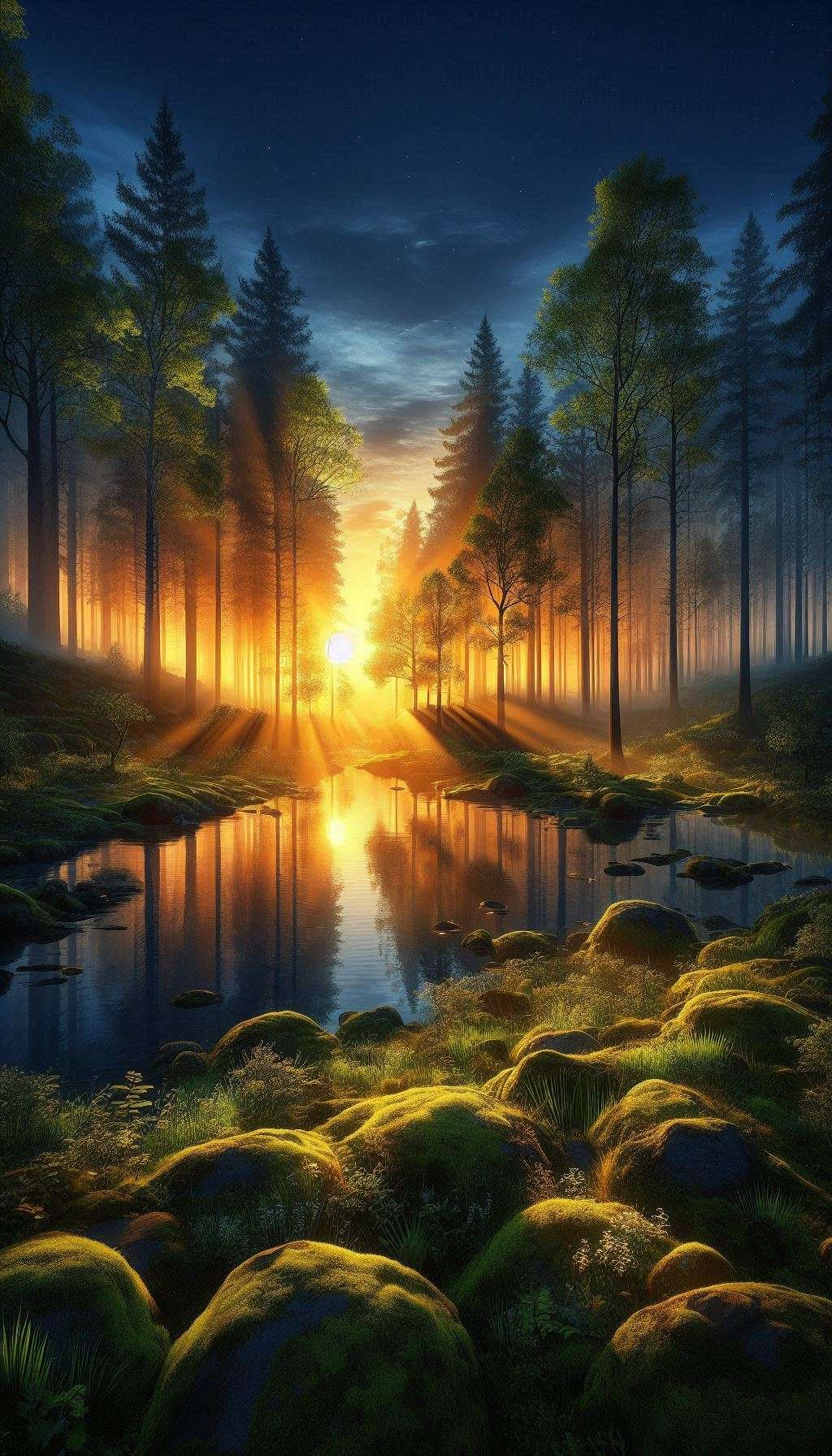 high-quality 3d nature wallpaper with sunrise and forest views