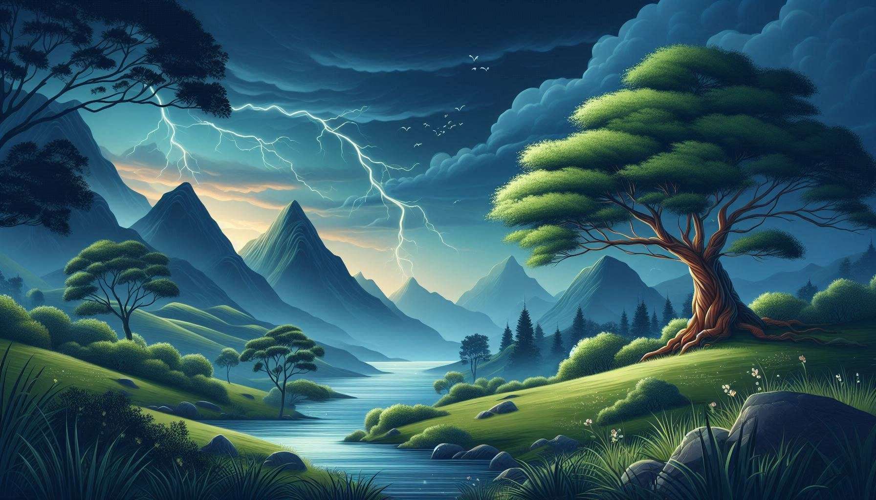 intense nature background with lightning storms