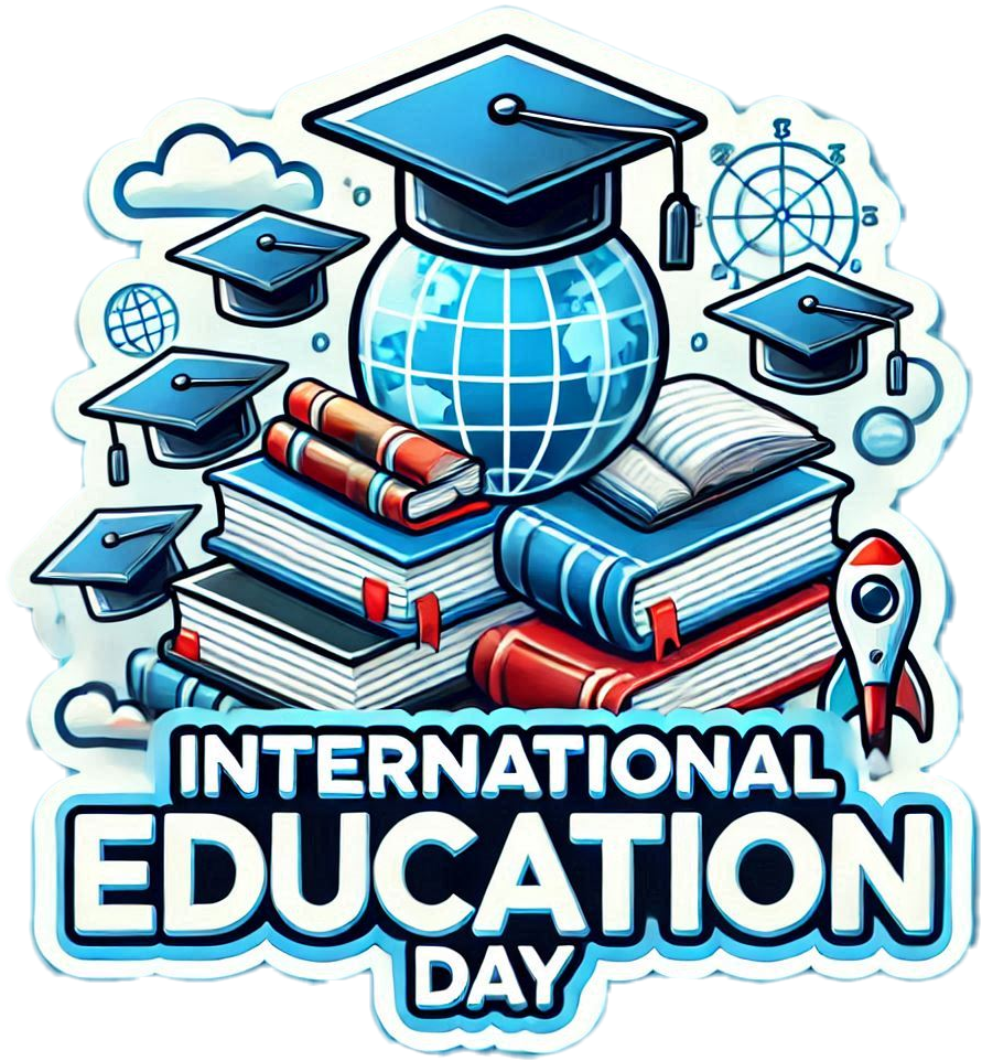 international education day png with books and graduation caps