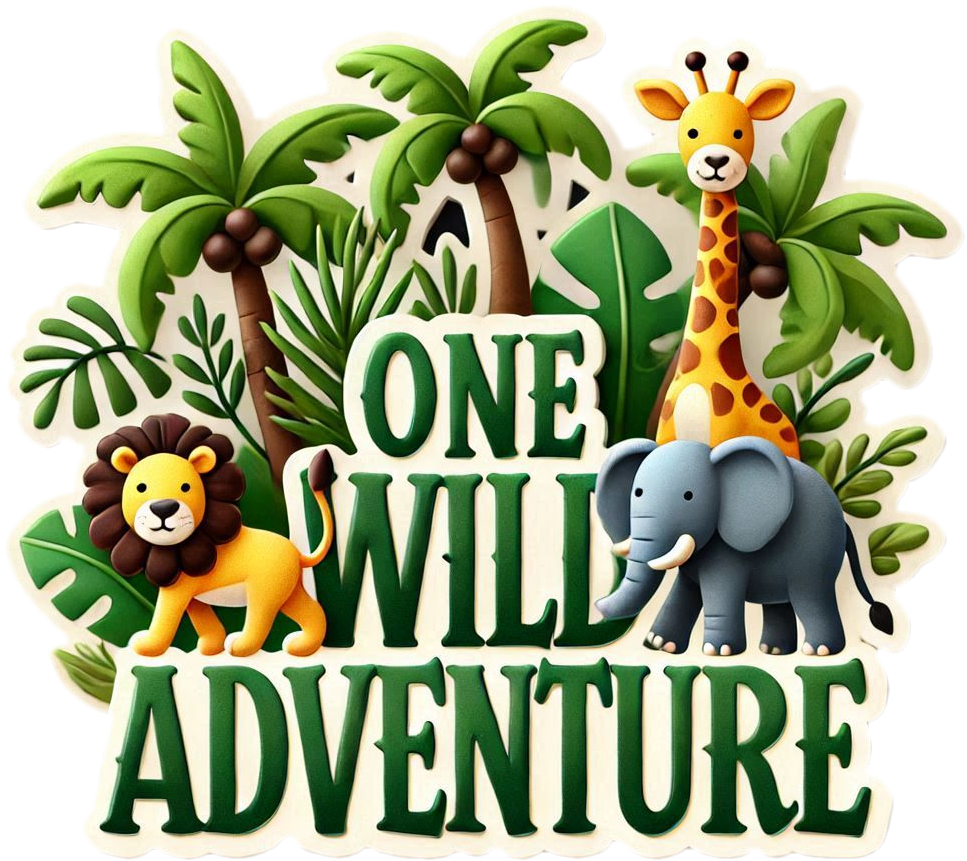 jungle animal-themed 1st birthday cake png design