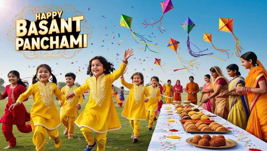 kids flying kites on basant panchami hd images