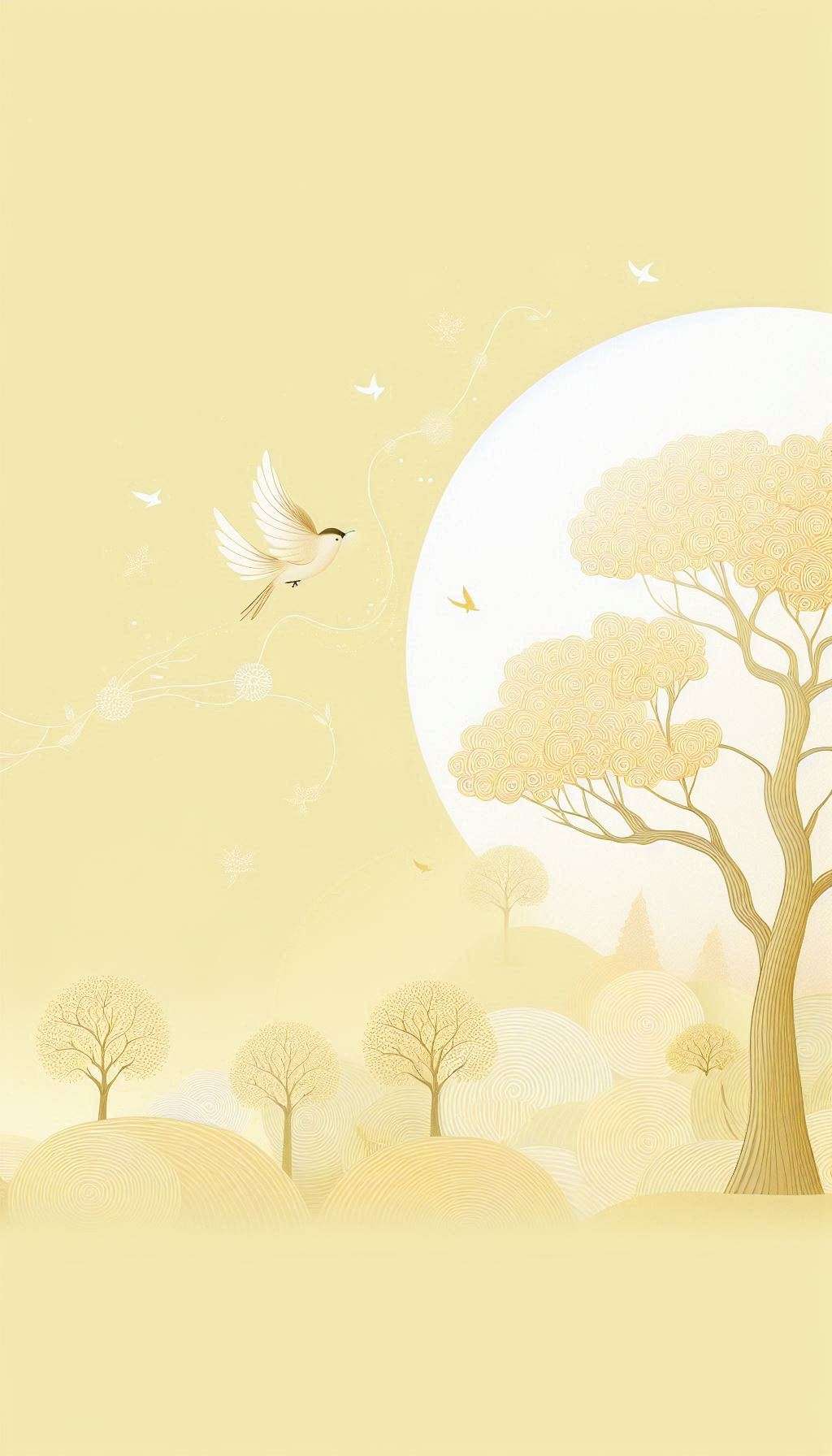 light yellow background with tree wallpaper