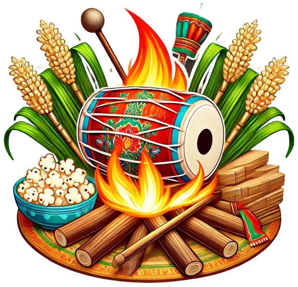 lohri bonfire png with colorful flames