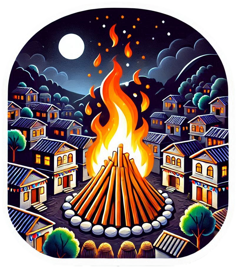 lohri bonfire png with village scenery background