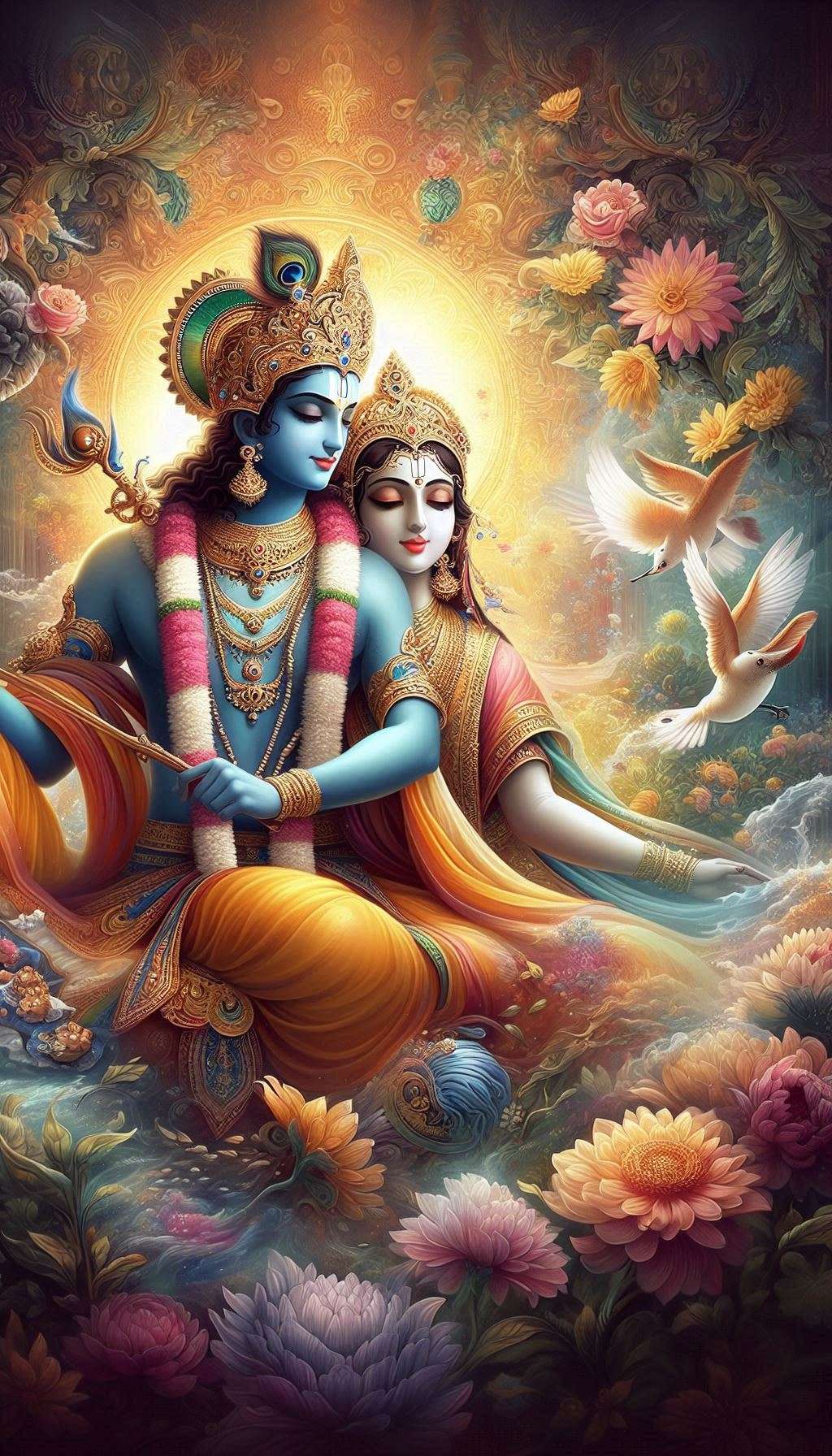 lord krishna and radha in artistic illustration