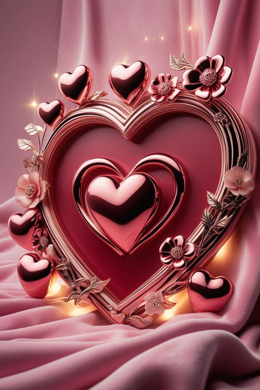 love background with glowing hearts and roses in hd