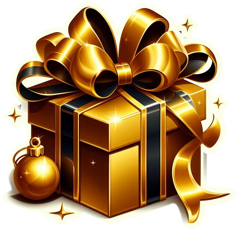 luxury christmas gift box png with golden ribbons