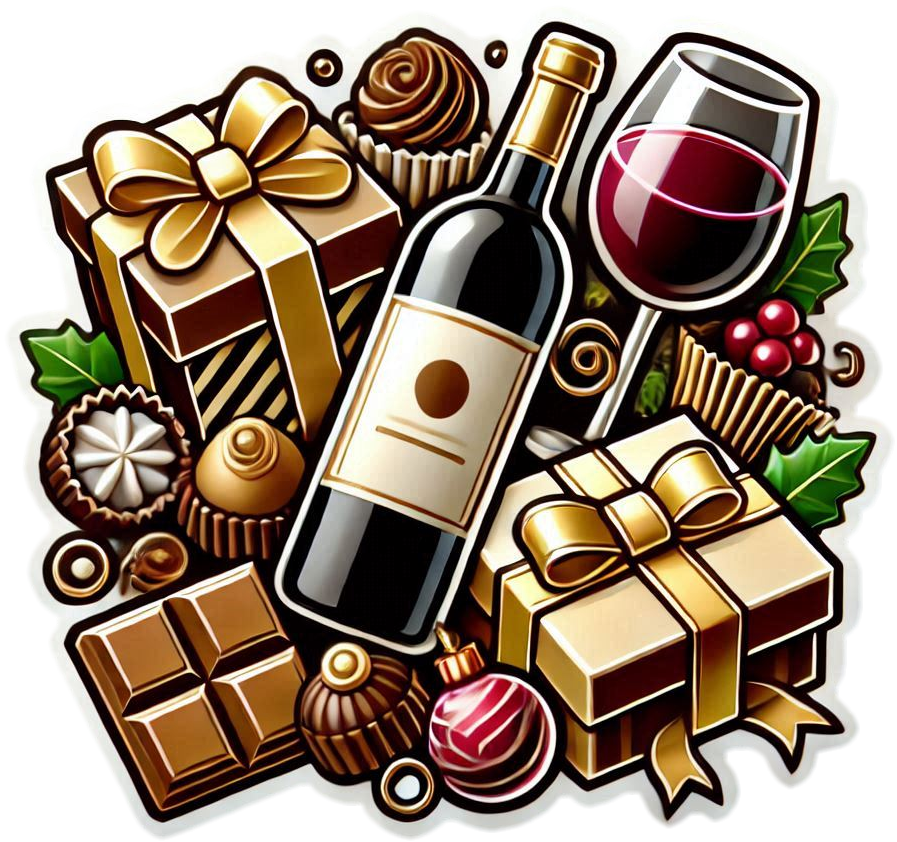 luxury christmas gift box with wine and chocolates