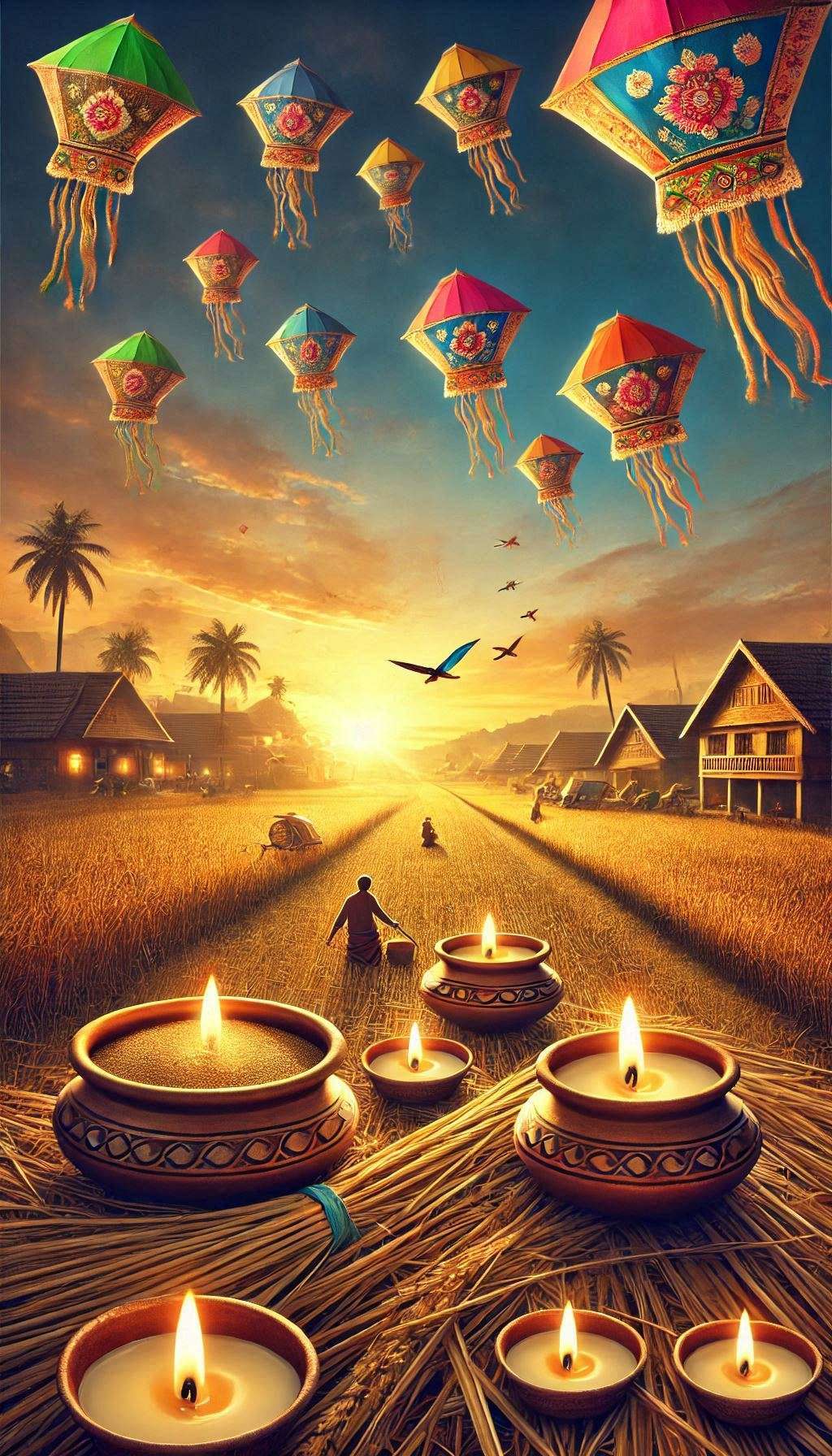 makar sankranti wallpapers with bonfire and kites