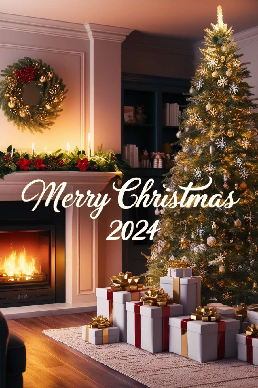 merry christmas 2024 images with glowing lights and candles