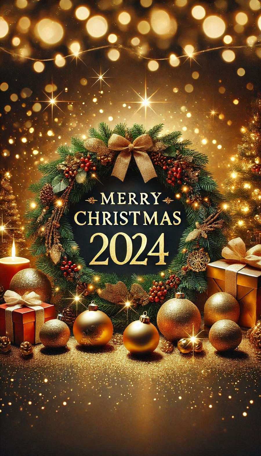 merry christmas 2024 images with golden glitter effects