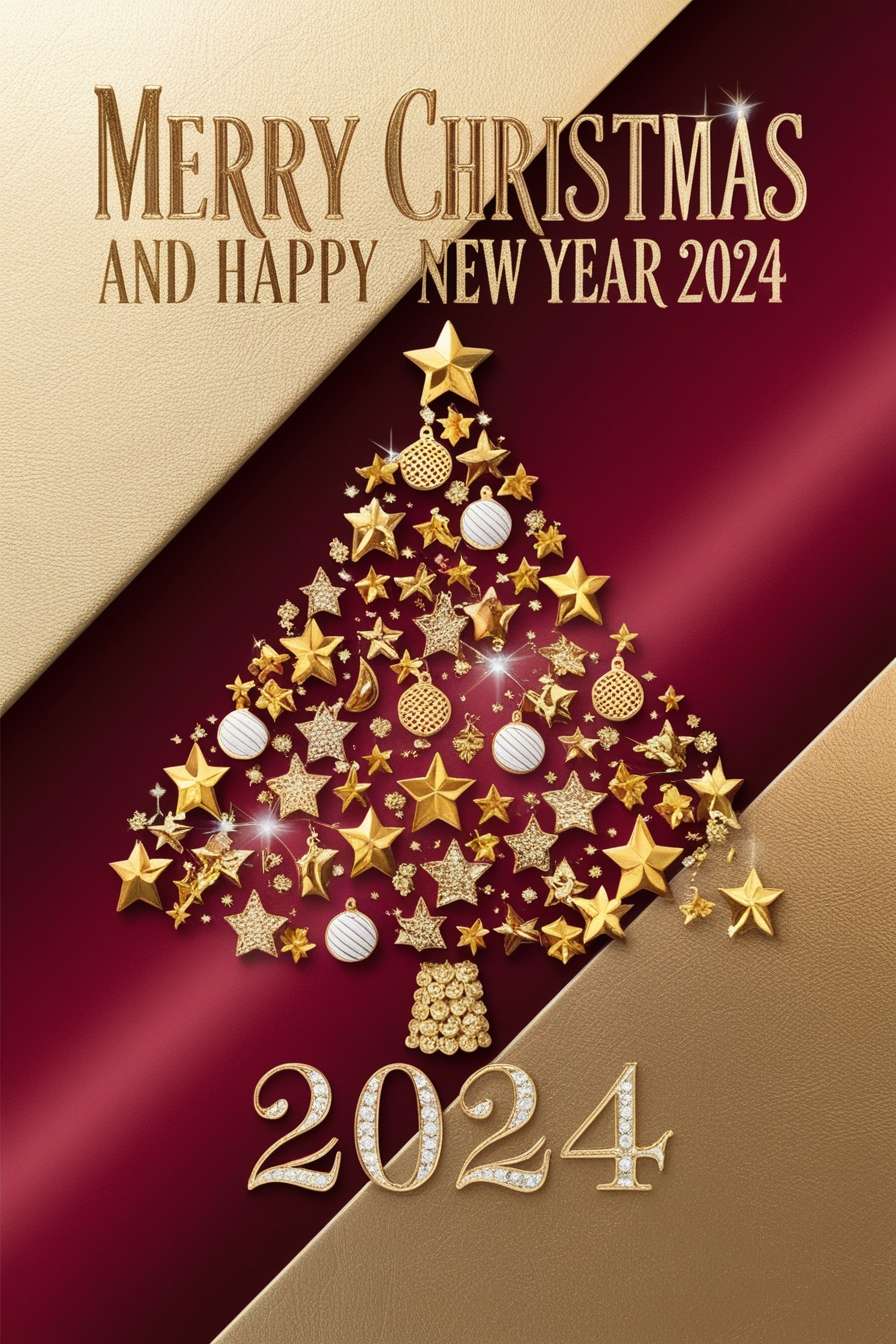 merry christmas and happy new year 2024 typography