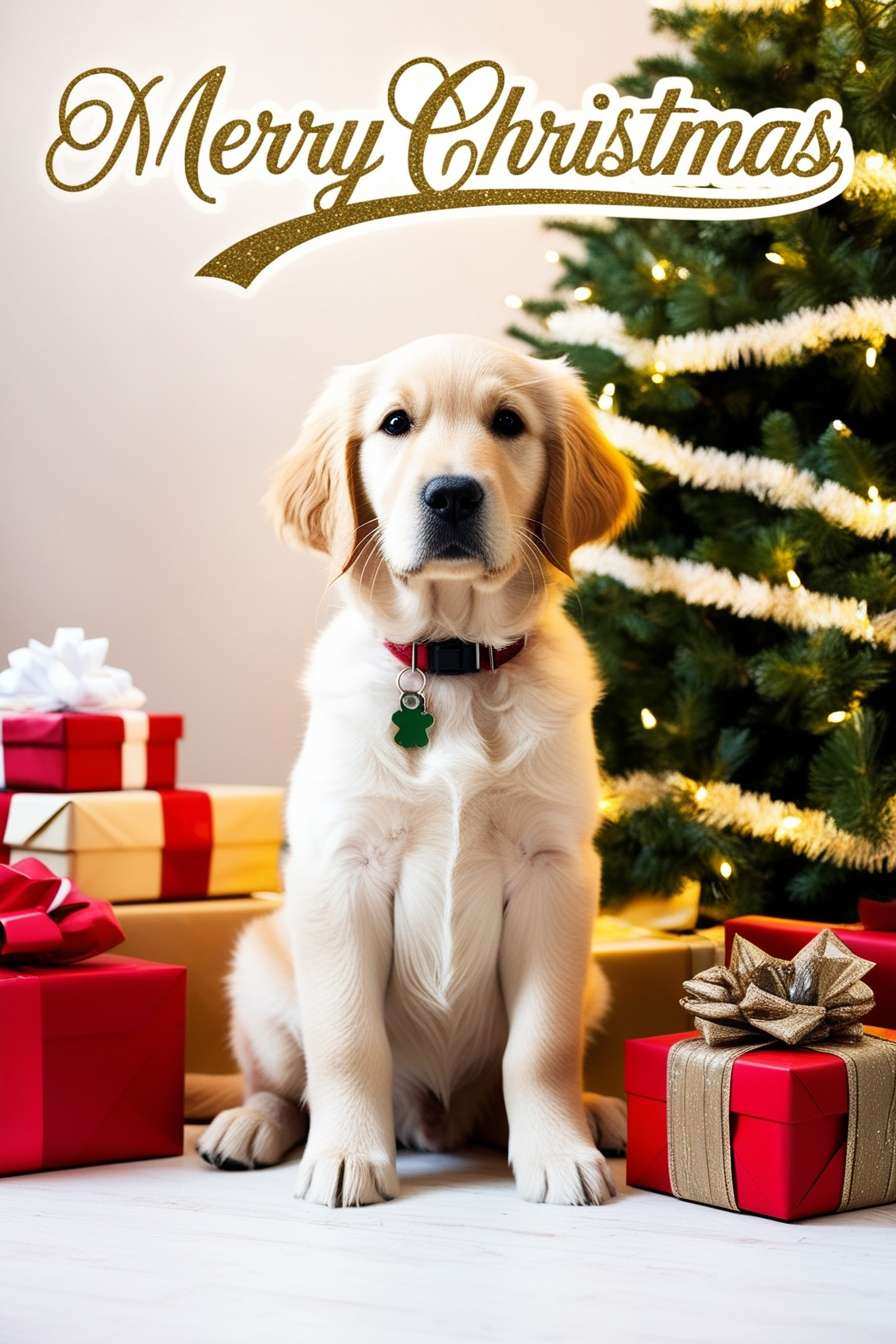 merry christmas dog image with snow background