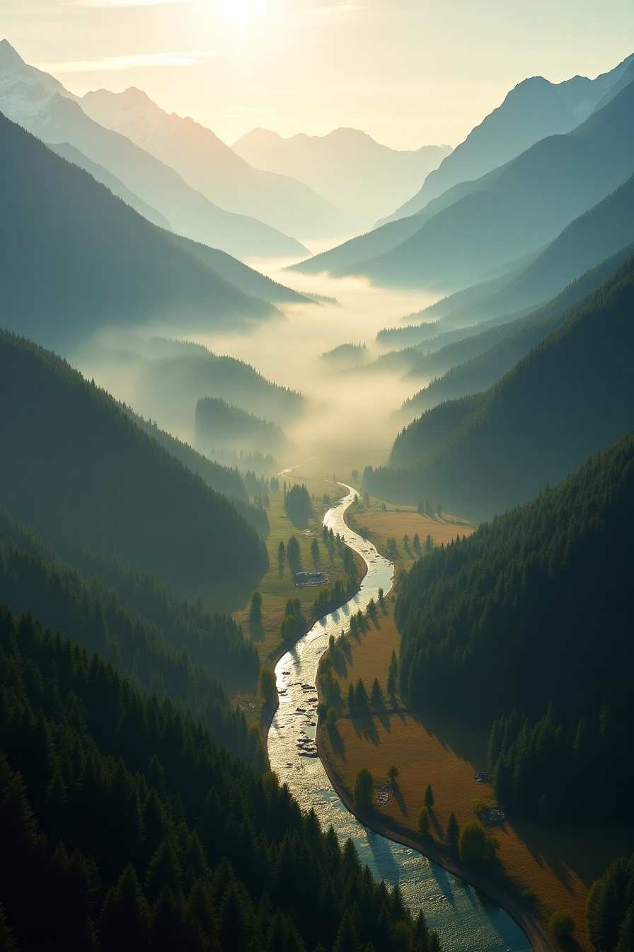 misty valley morning nature background