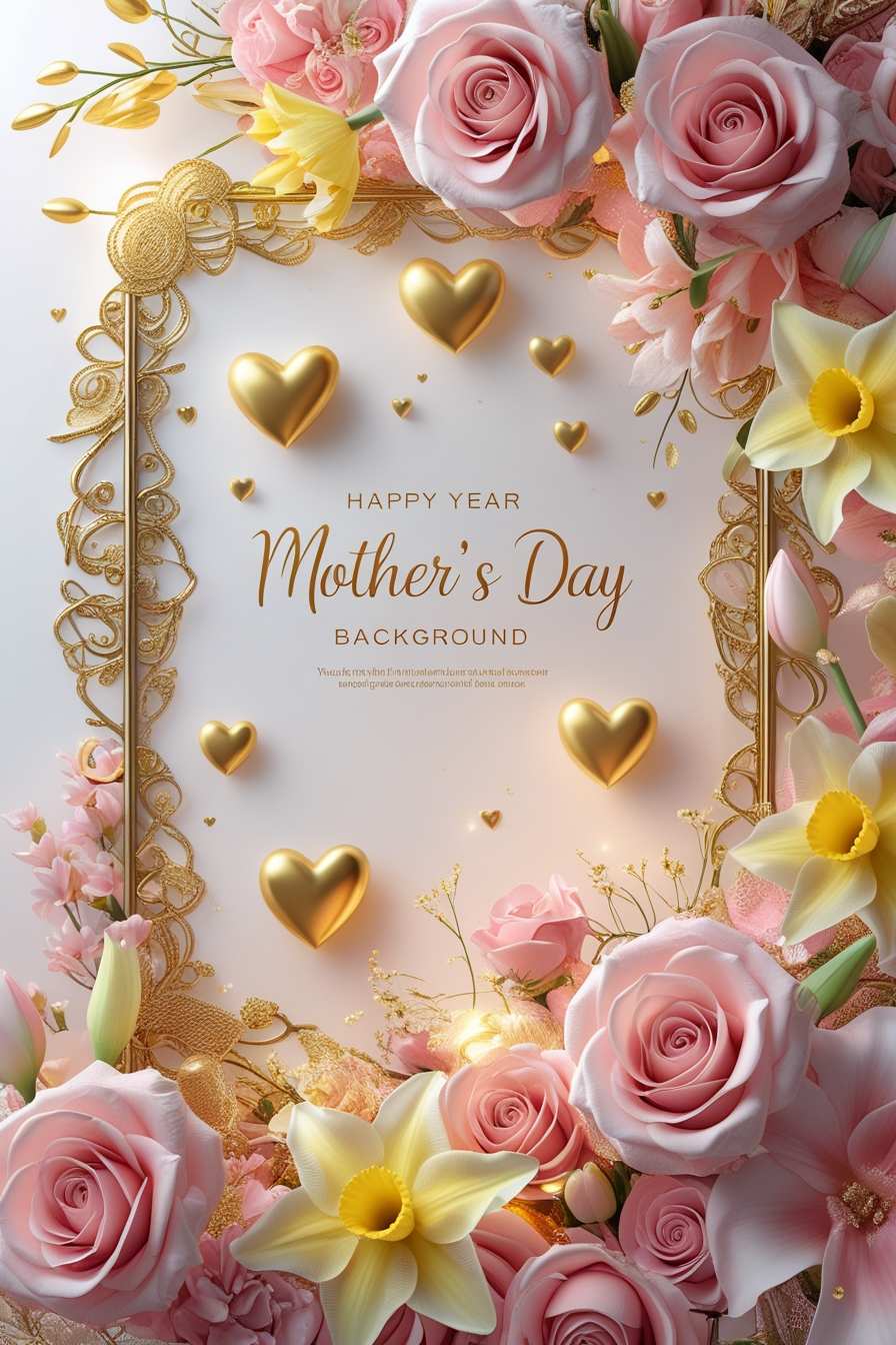 Mothers Day background with flowers and hearts
