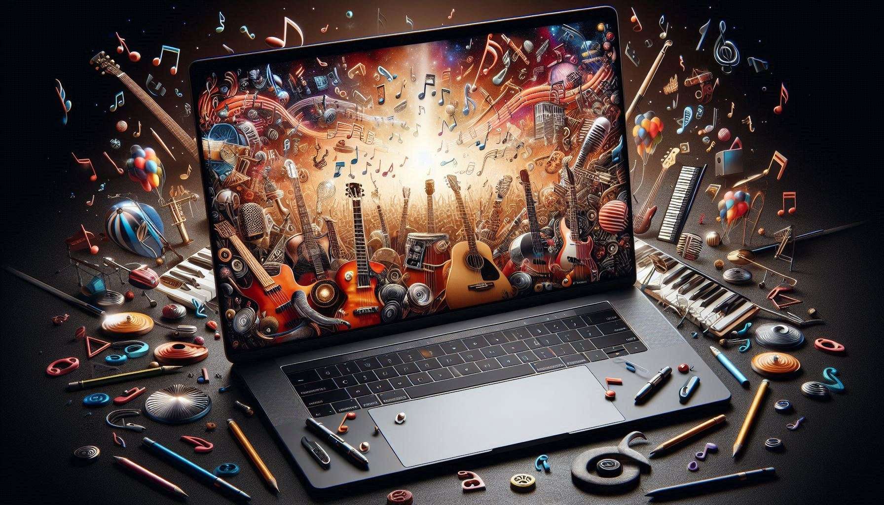 music-themed laptop background images with instruments, notes, and bands