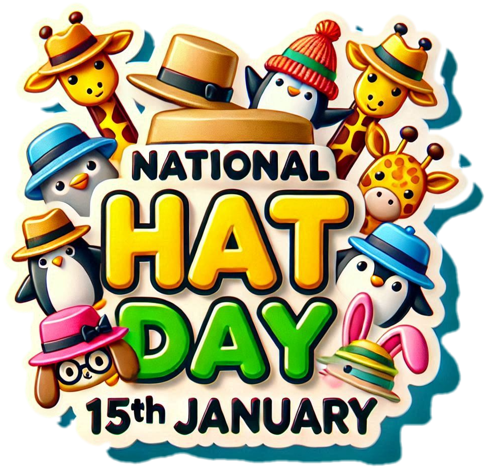 national hat day png with holiday-themed hats