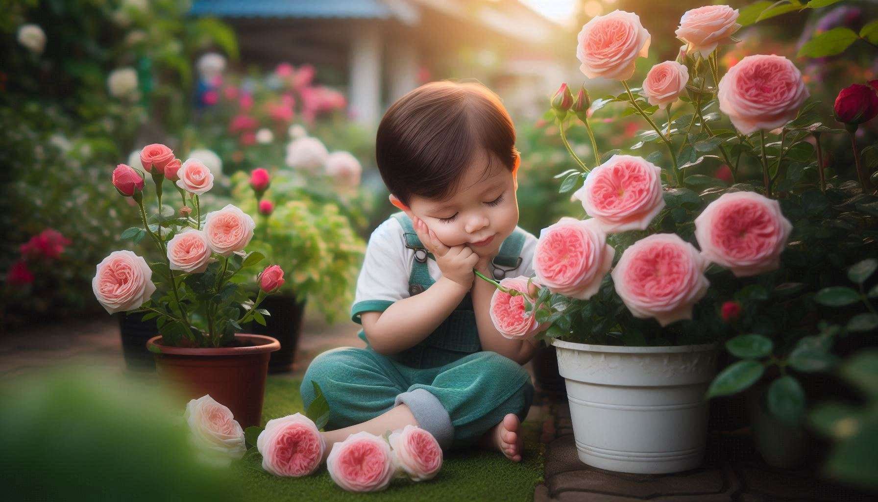 parents with toddlers in a flower garden park