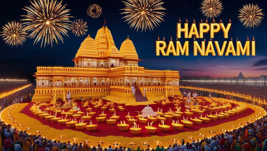 Free Download Ram Navami Golden Temple Ayodhya Pictures - High Quality Happy Ram Navami Background