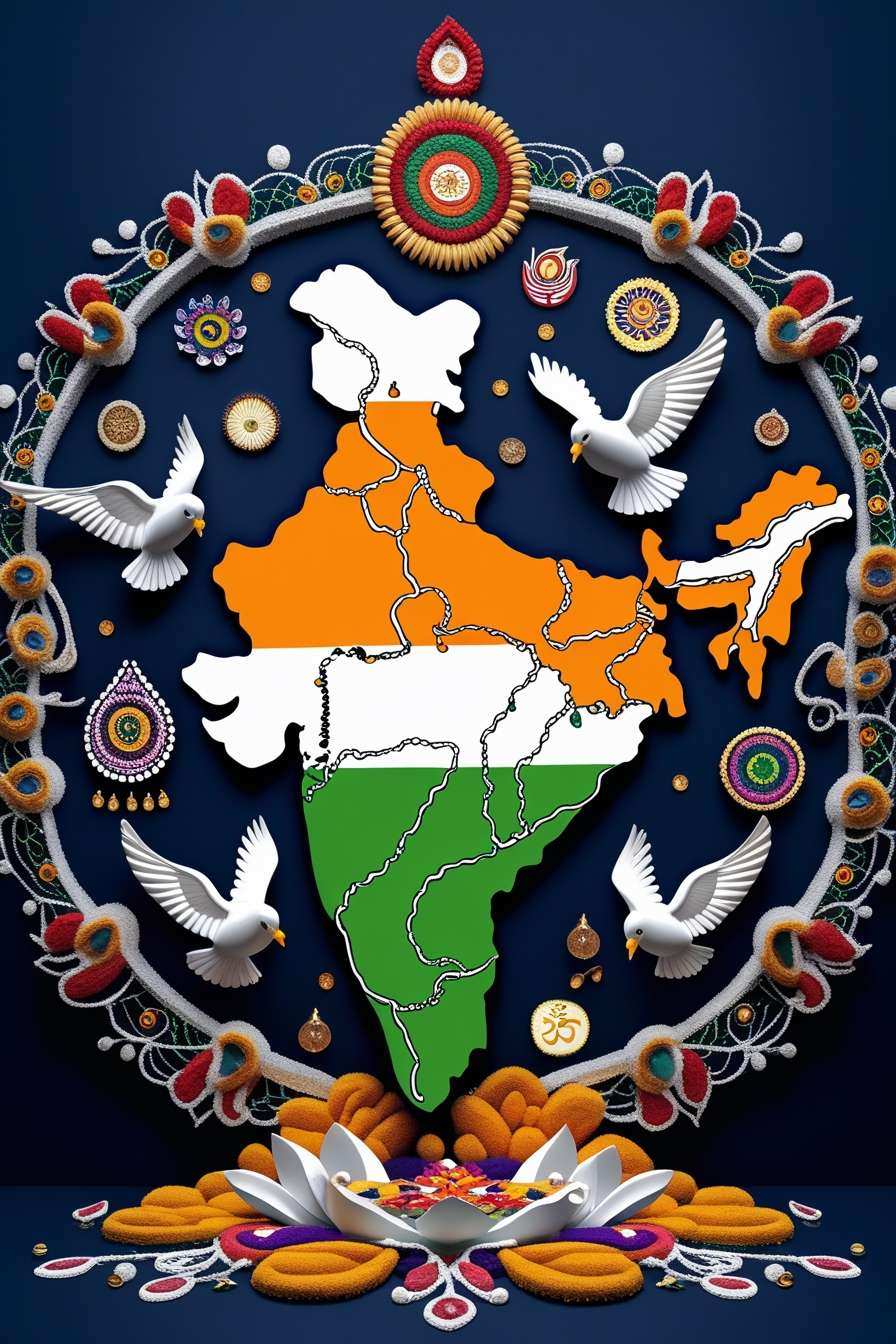 republic day rangoli with indian map outline