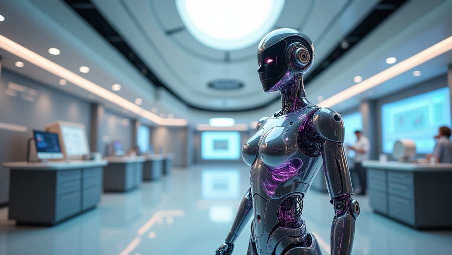 robot background with digital matrix code
